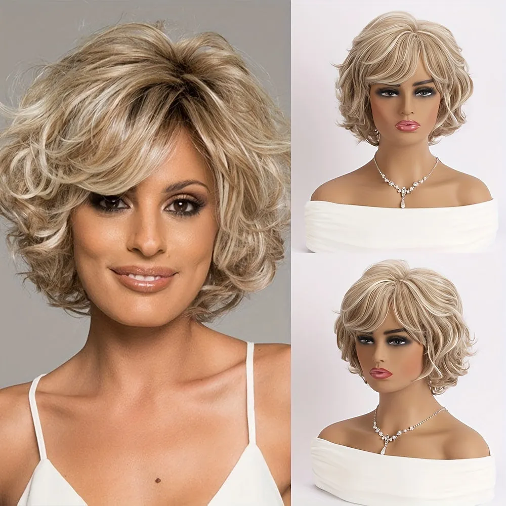 10-Inch Chic Short Curly Wig with Side Bangs - Natural Look, Easy to Style, Lightweight for Everyday Elegance