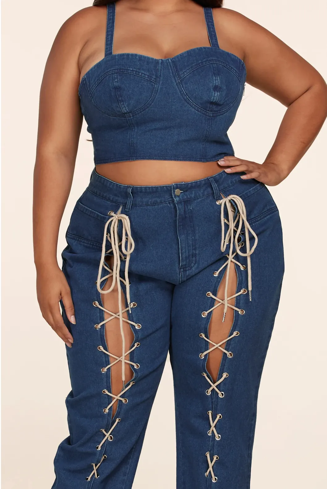 all tied up denim set- plus
