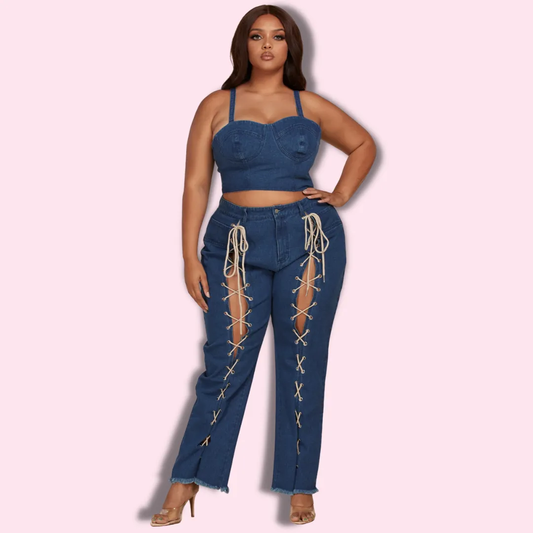 all tied up denim set- plus