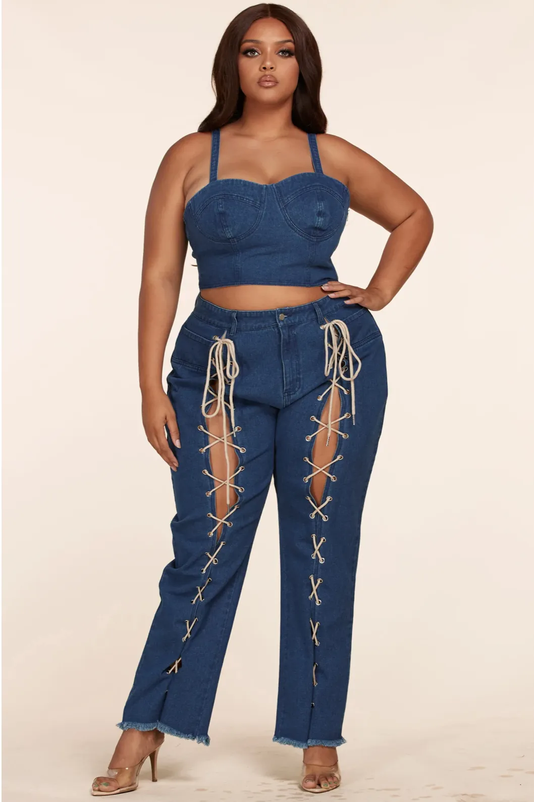 all tied up denim set- plus