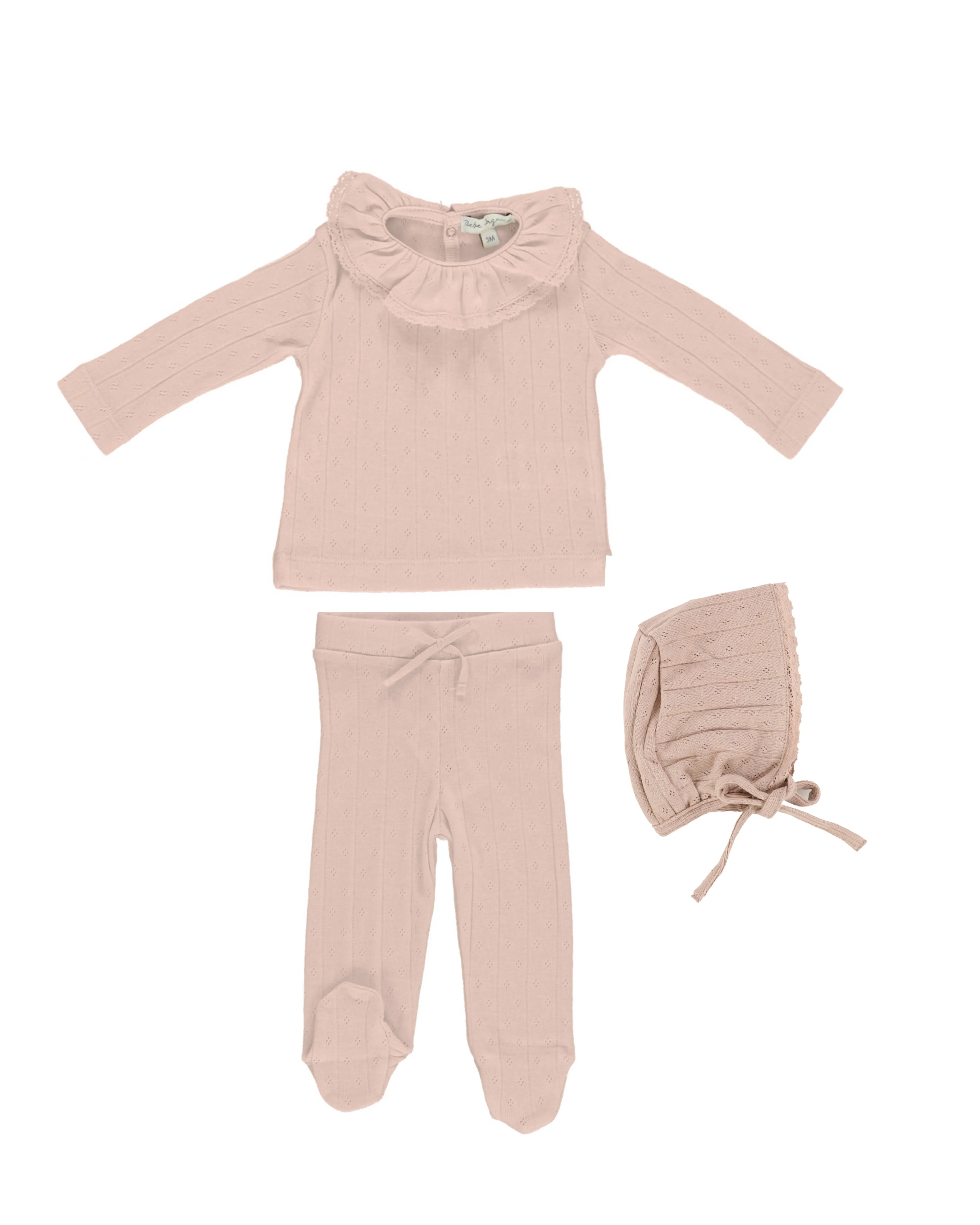 BEBE ORGANIC DUSTY ROSE LACE SET WITH BONNET