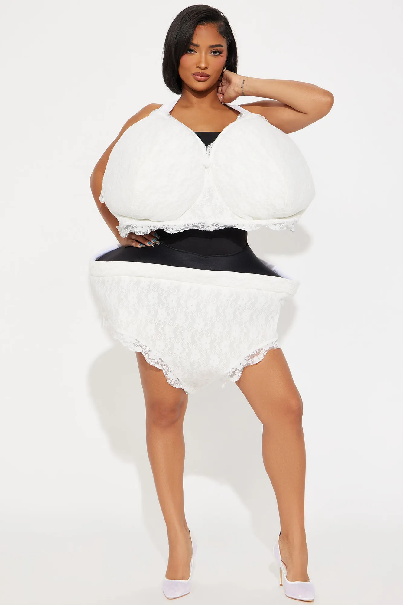 Big Bra & Panty 2 Piece Costume Set - White