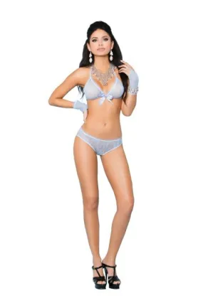Bra, Booty Shorts and Gloves Blue
