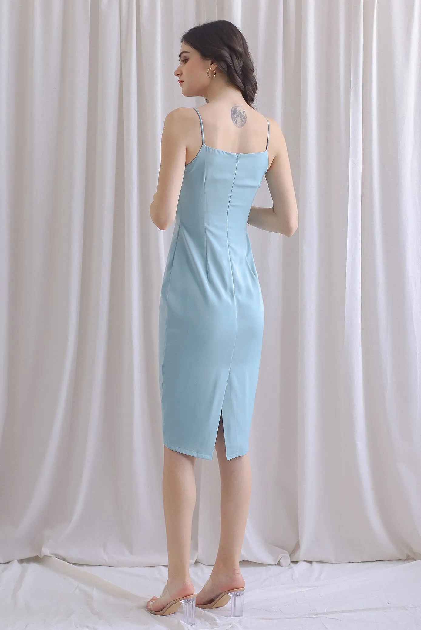 Chelo Applique Sateen Dress In Seafoam