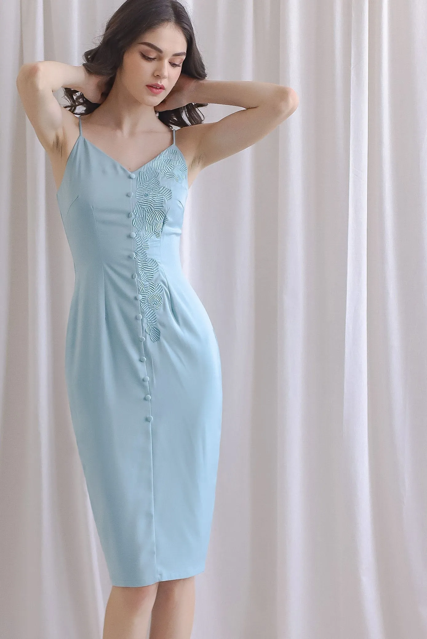 Chelo Applique Sateen Dress In Seafoam