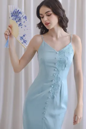 Chelo Applique Sateen Dress In Seafoam