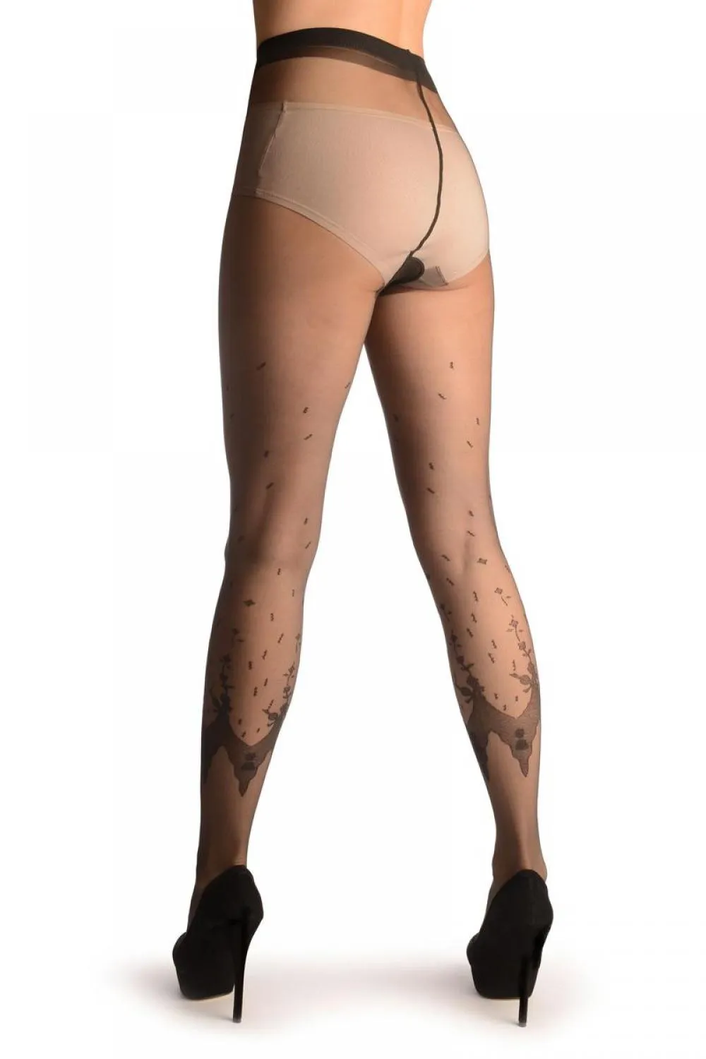 Dark Grey Faux Leggings With Floral Lace Trim