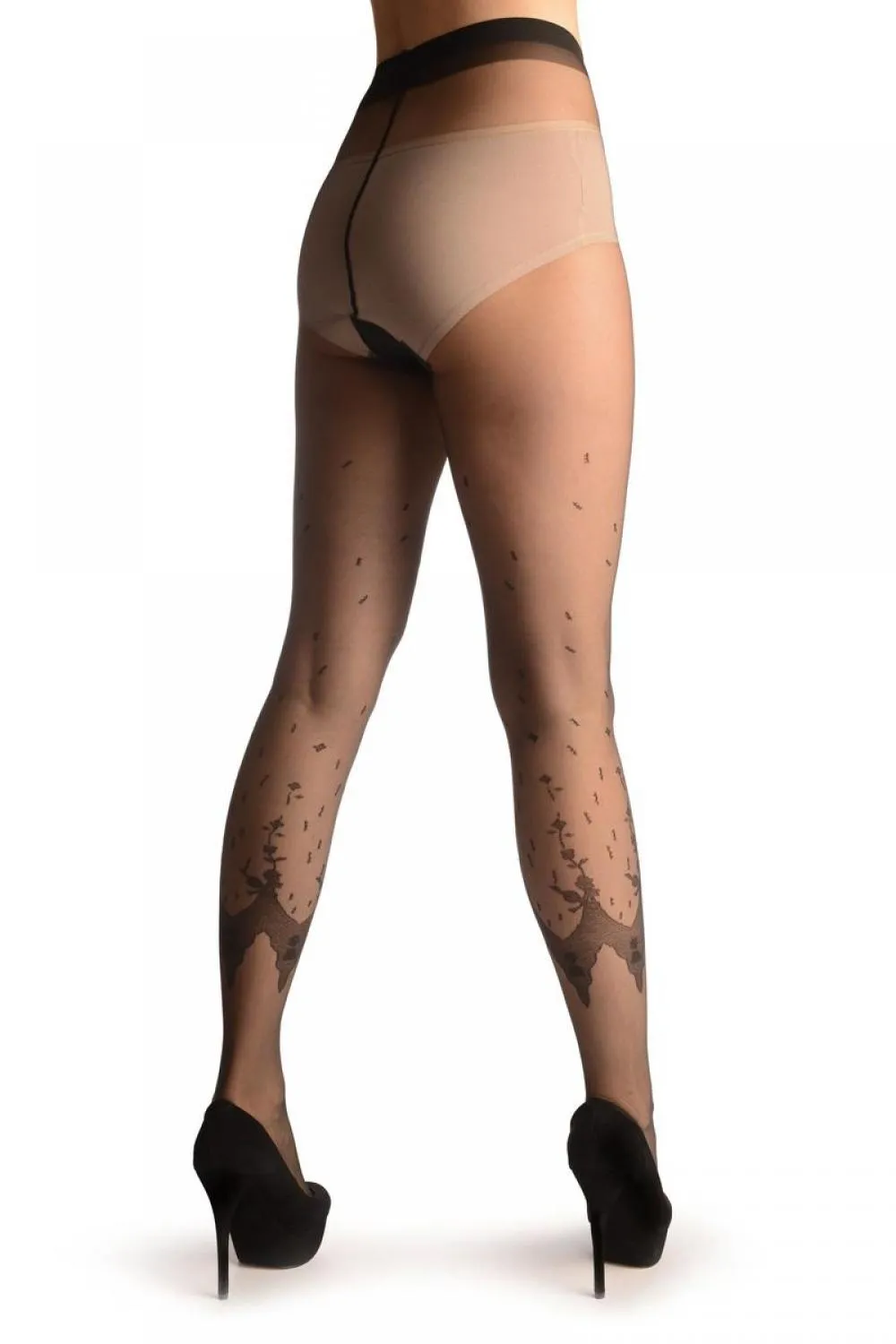 Dark Grey Faux Leggings With Floral Lace Trim