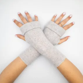 Frost Grey Lace Knit Fingerless Gloves