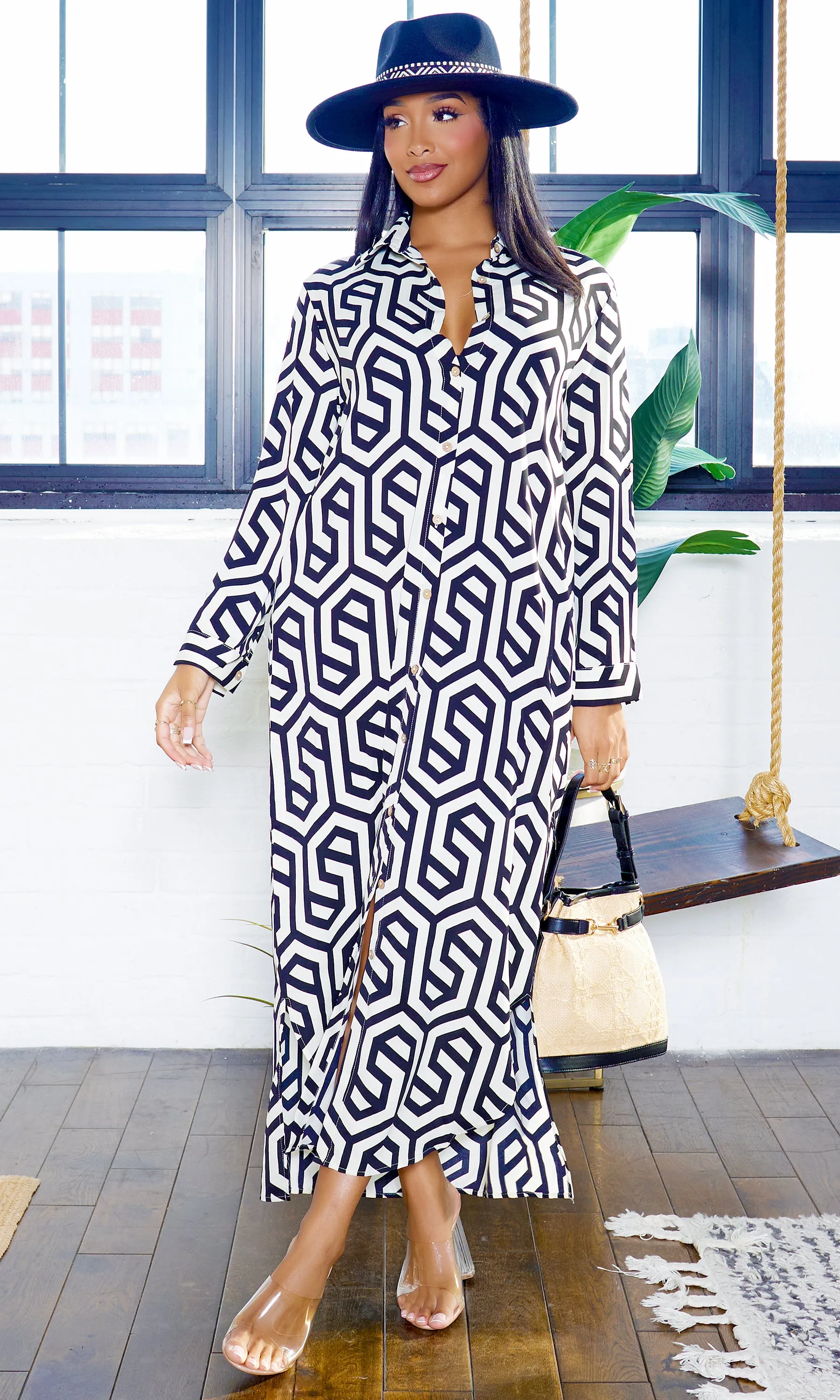 Geometric Pattern | Button Down Maxi Dress