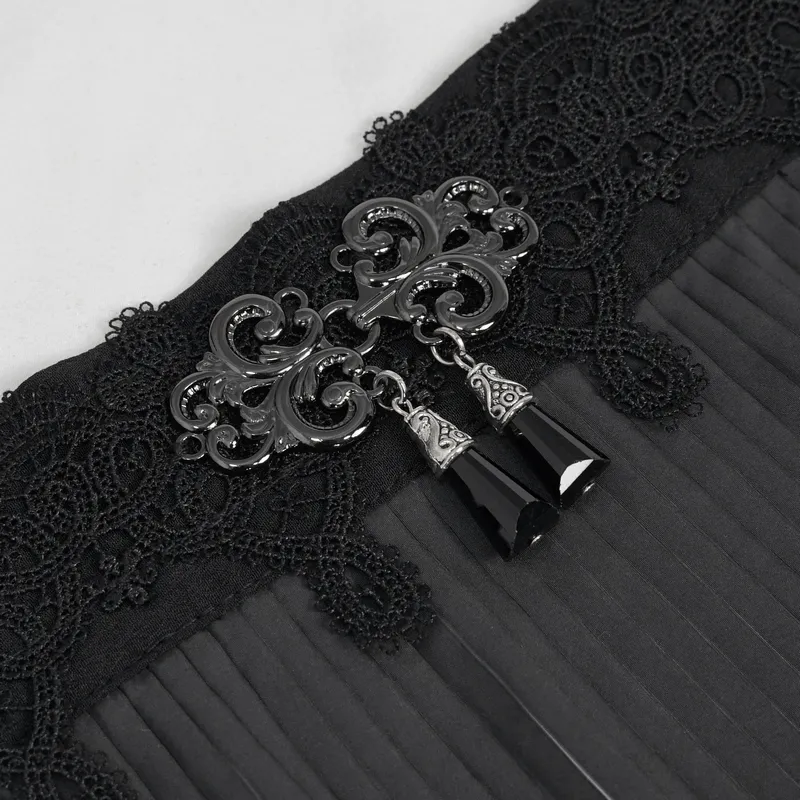 Gothic Black And White Lace Pleated Flared Fingerless Gloves