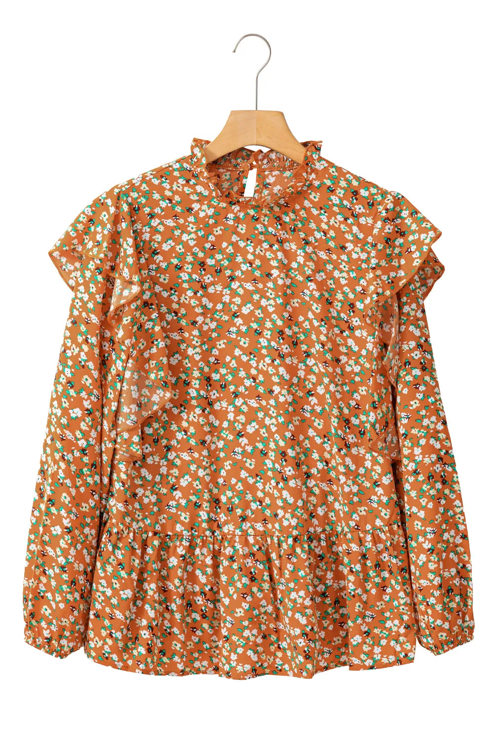 Gothic Outlaws Orange Ditsy Floral Boho Ruffle Long Sleeve Blouse 🍊 – Because You Deserve to Feel Effortlessly Stunning