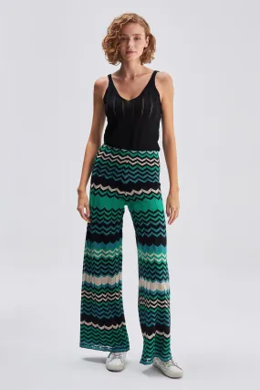 Green Black Zigzag Pattern Lined Knitwear Trousers