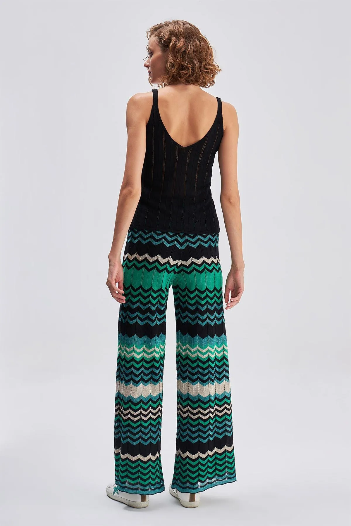 Green Black Zigzag Pattern Lined Knitwear Trousers