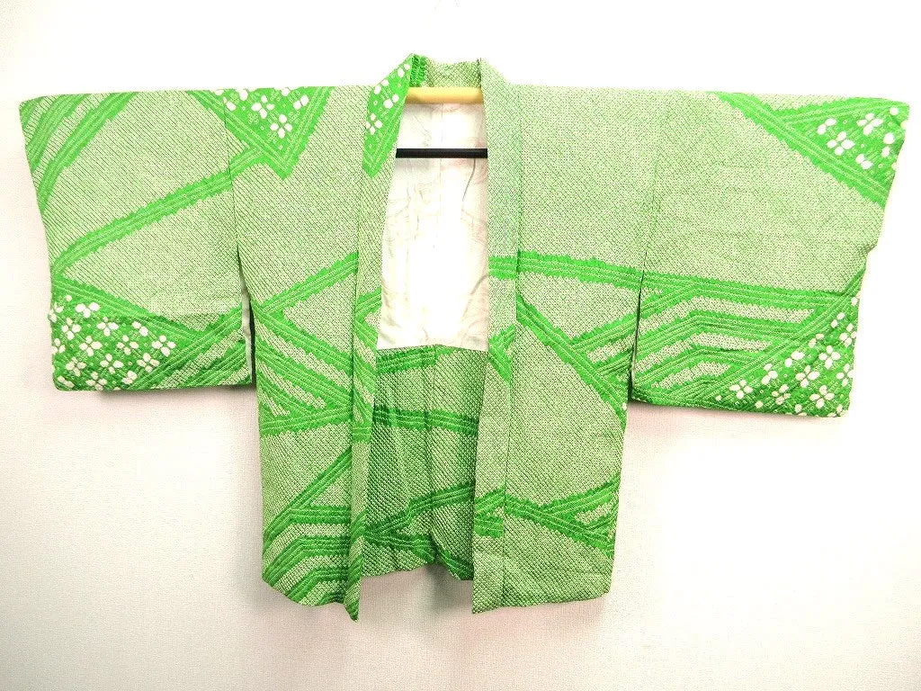 Haori Jacket Green Hand-stitched Shibori #115