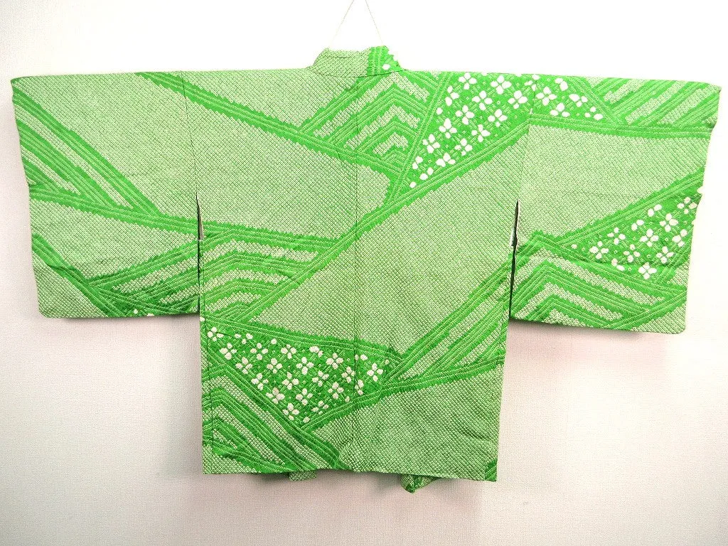 Haori Jacket Green Hand-stitched Shibori #115