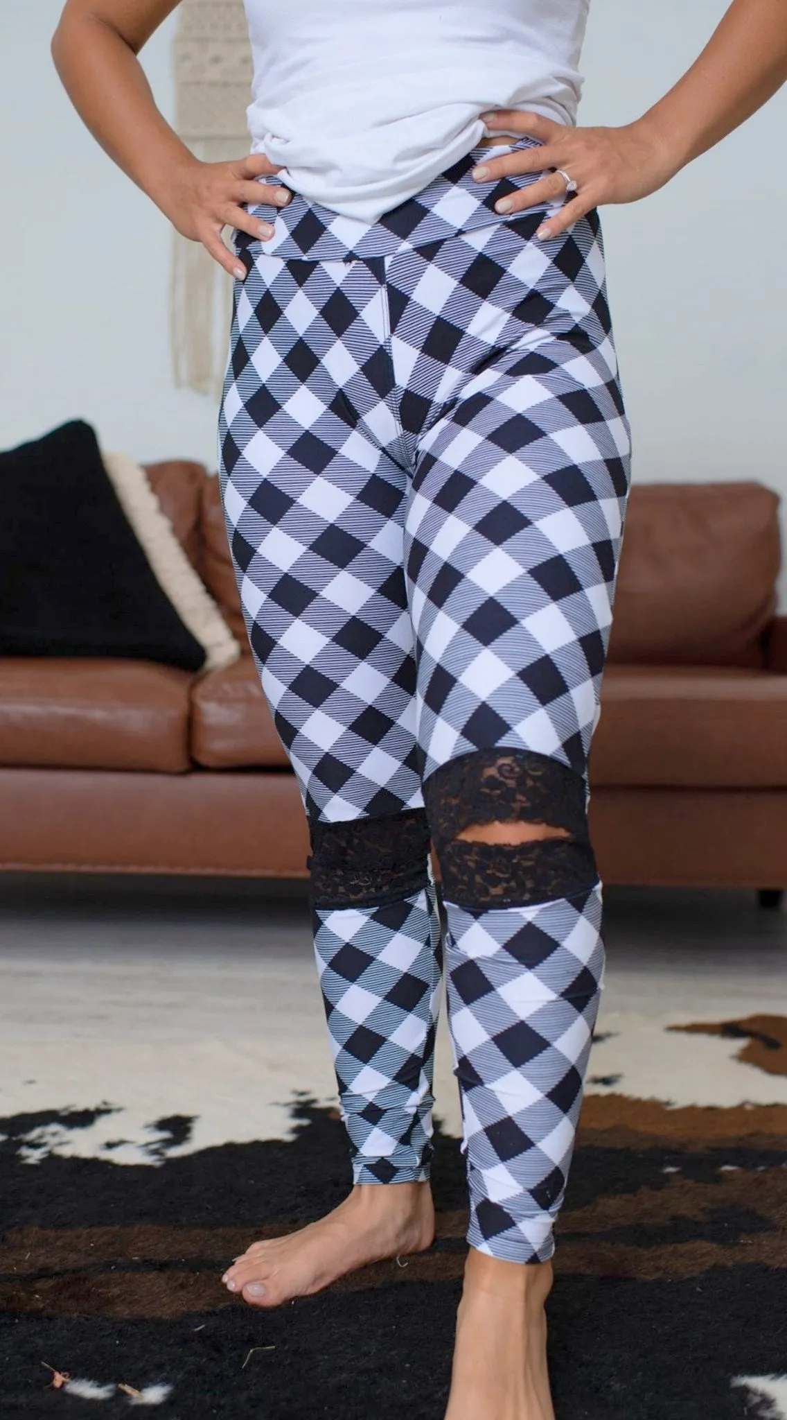 Lace Ankle Leggings, Plaid