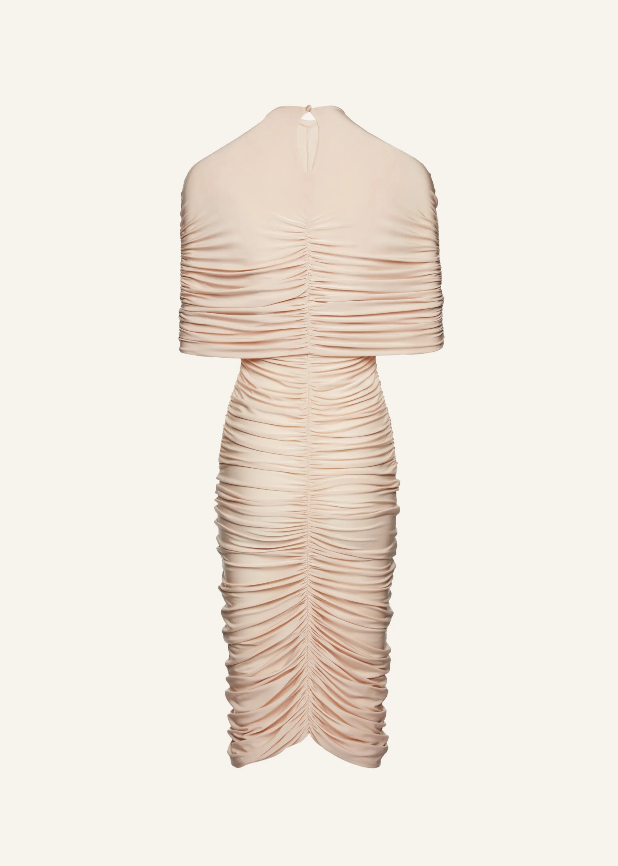 Ruched cape midi dress in beige