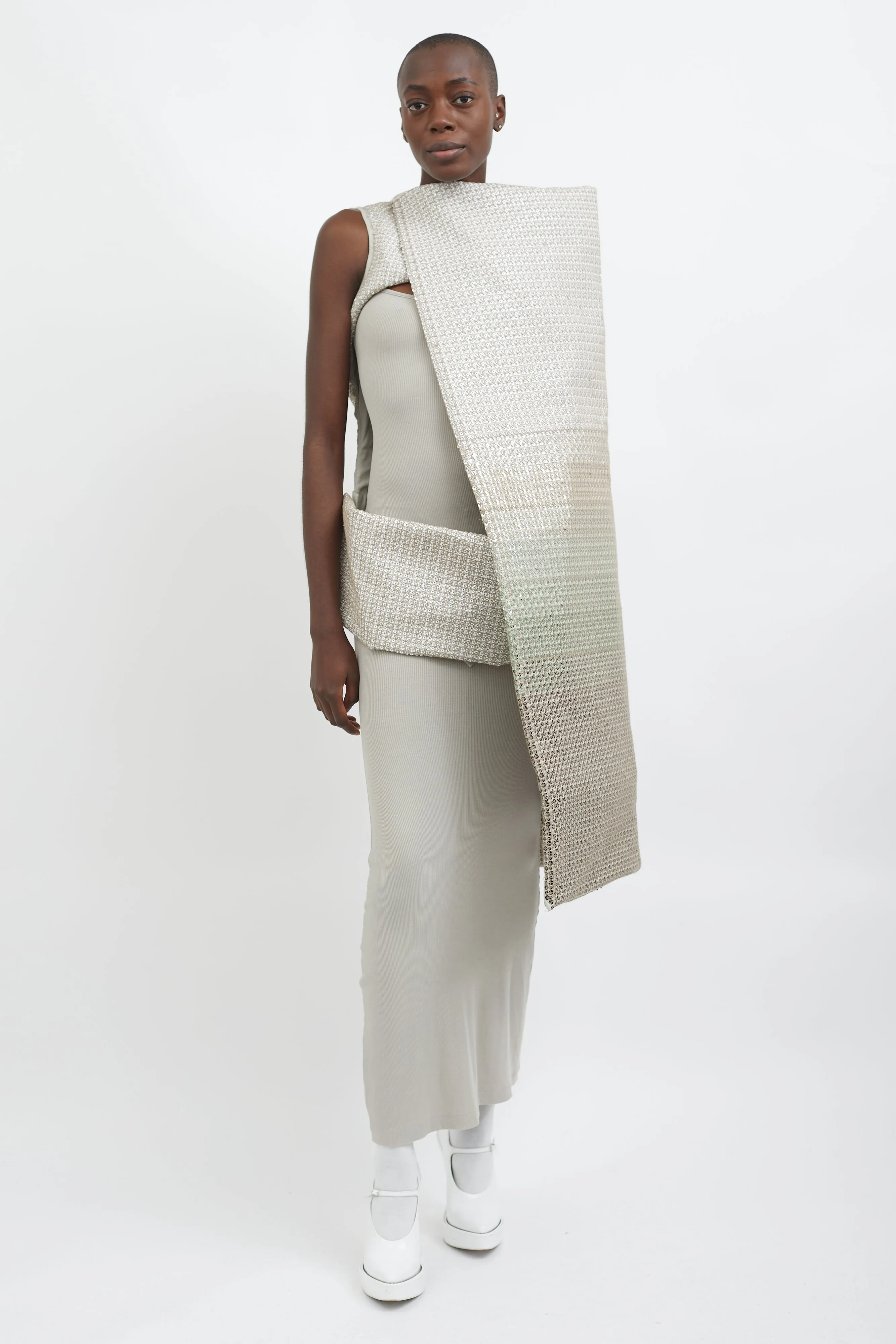 SS 2018 Grey & White Sequin Asymmetrical Tunic Top