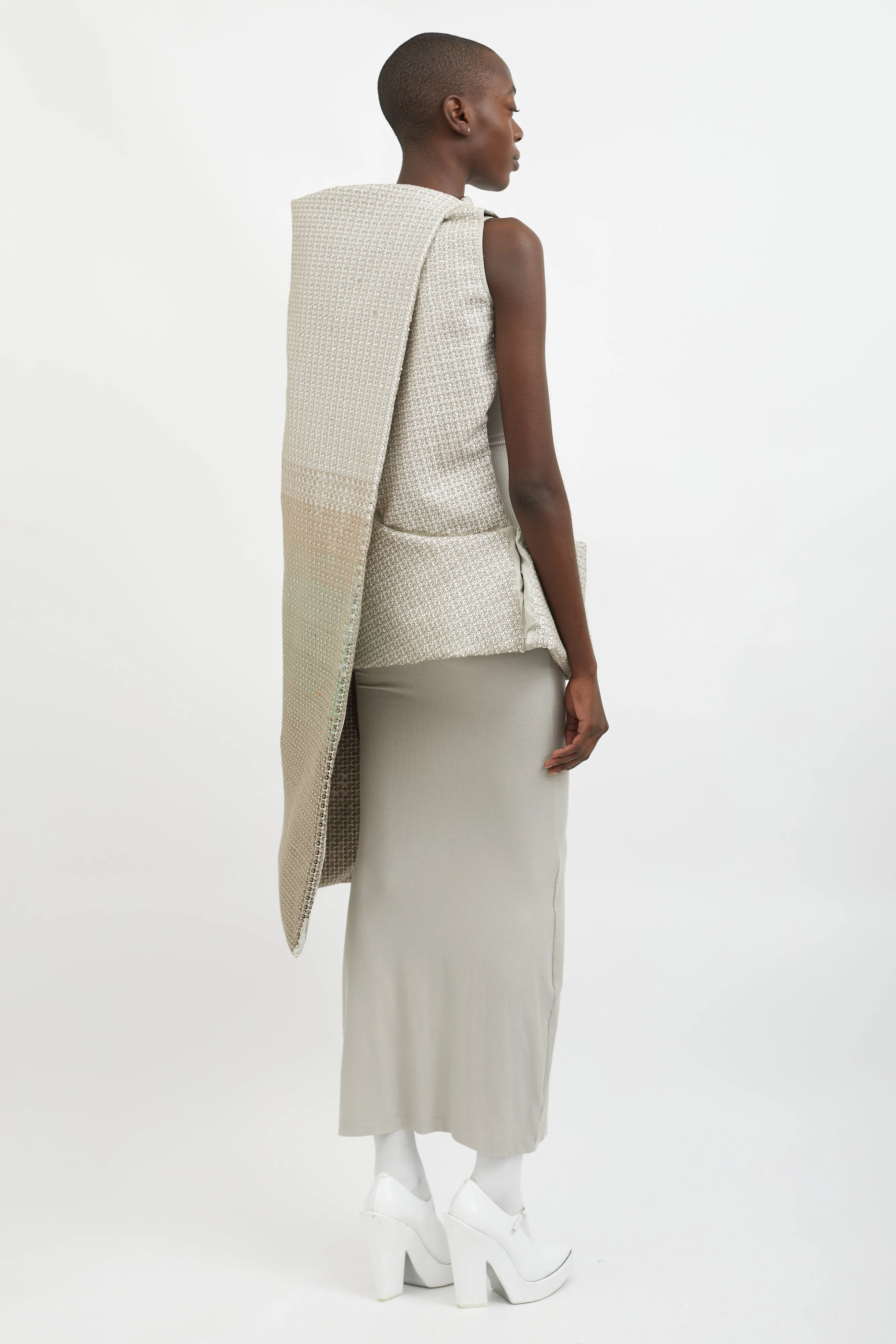 SS 2018 Grey & White Sequin Asymmetrical Tunic Top