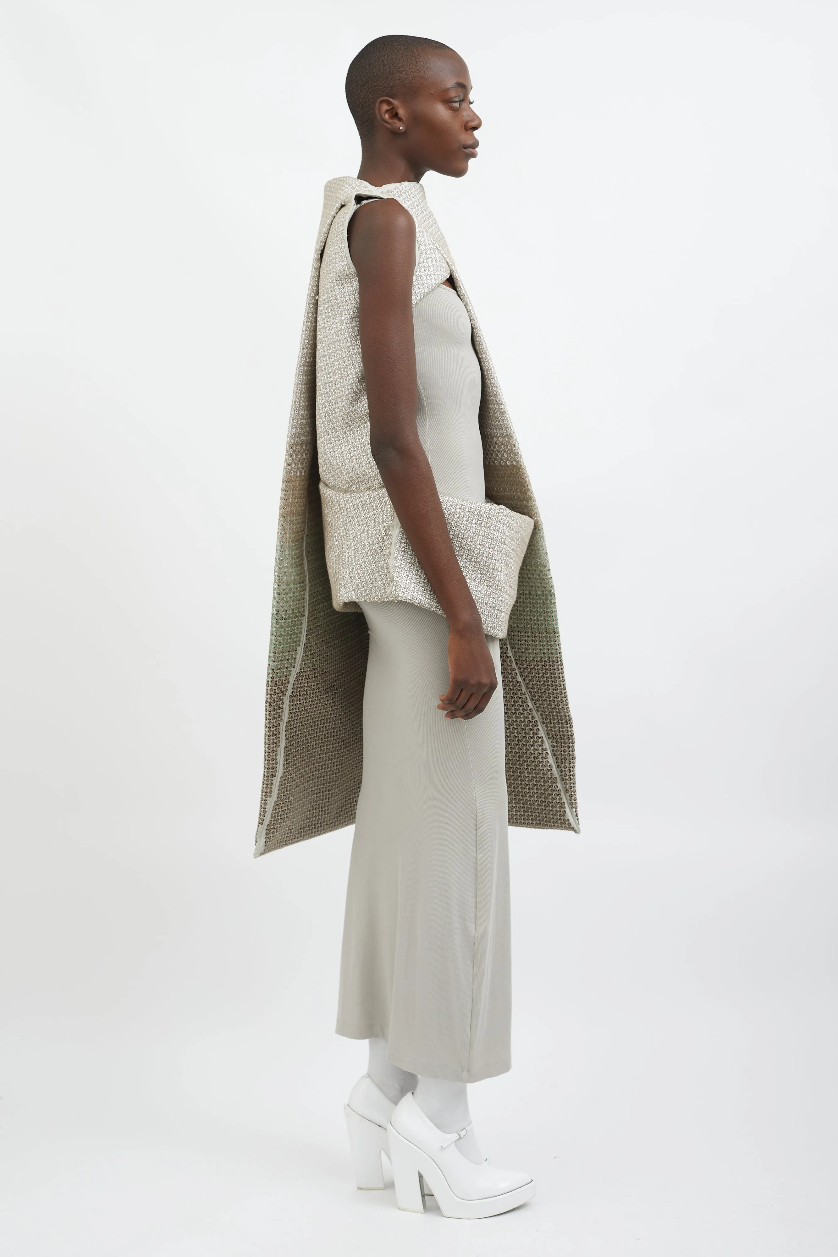 SS 2018 Grey & White Sequin Asymmetrical Tunic Top