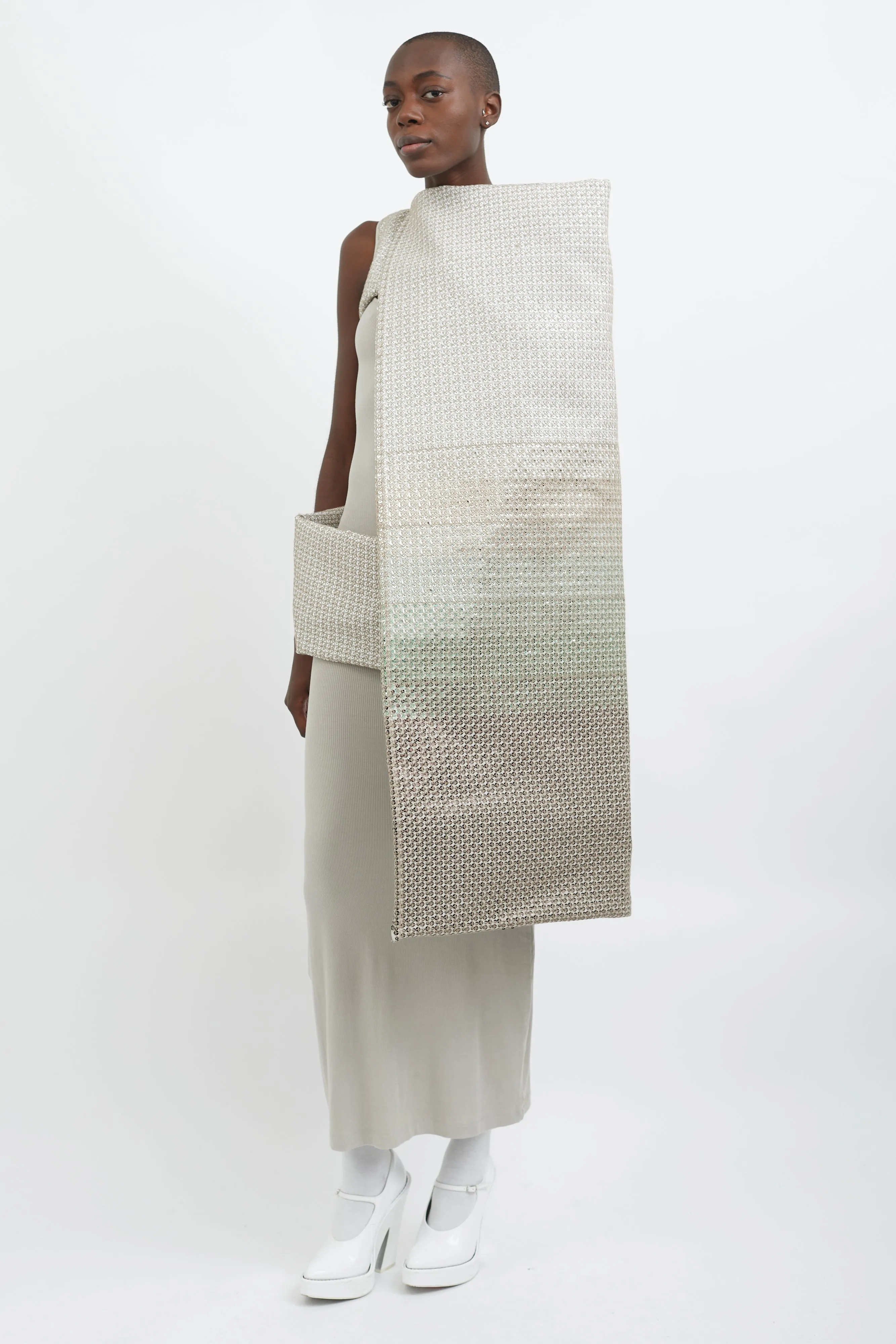 SS 2018 Grey & White Sequin Asymmetrical Tunic Top