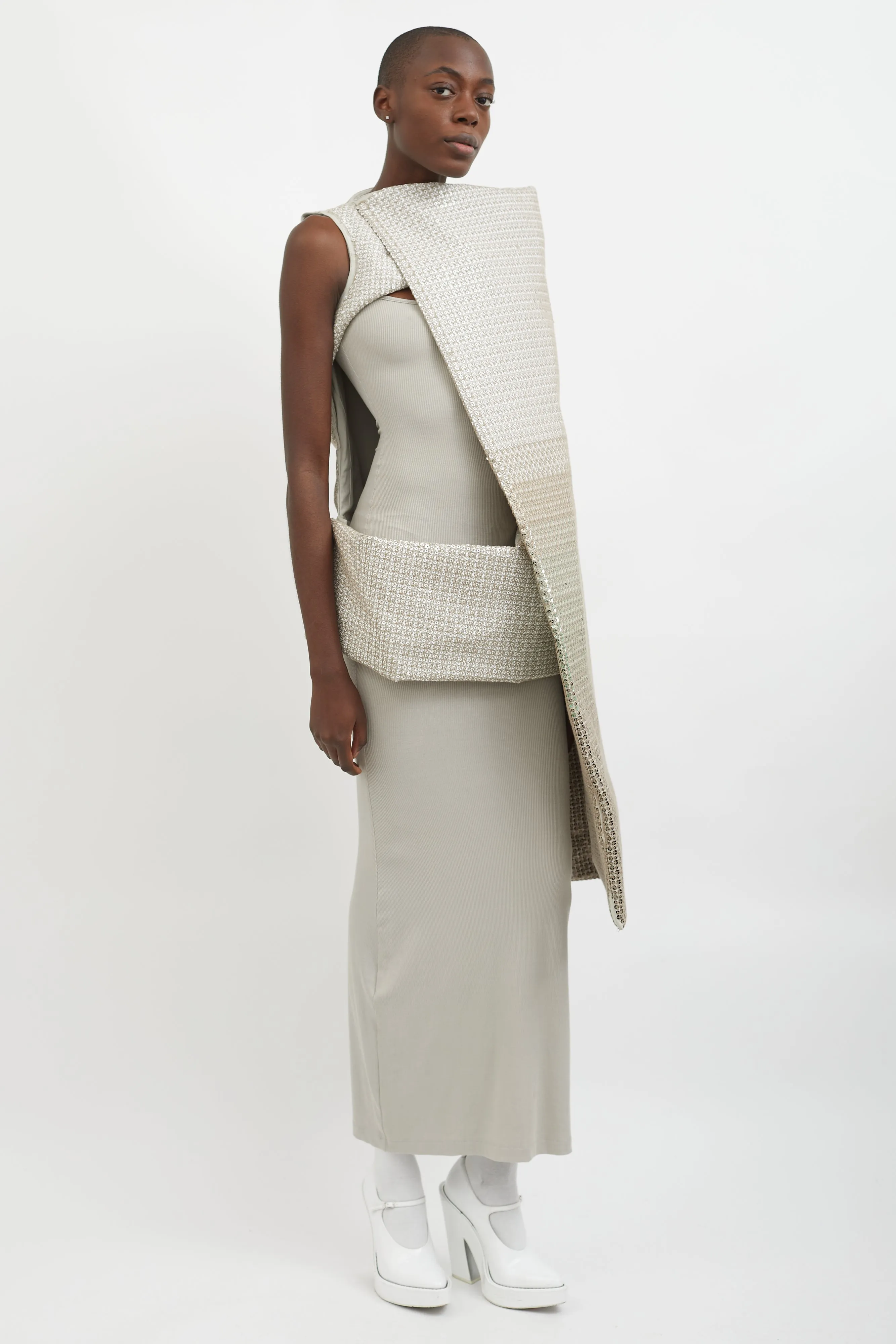 SS 2018 Grey & White Sequin Asymmetrical Tunic Top