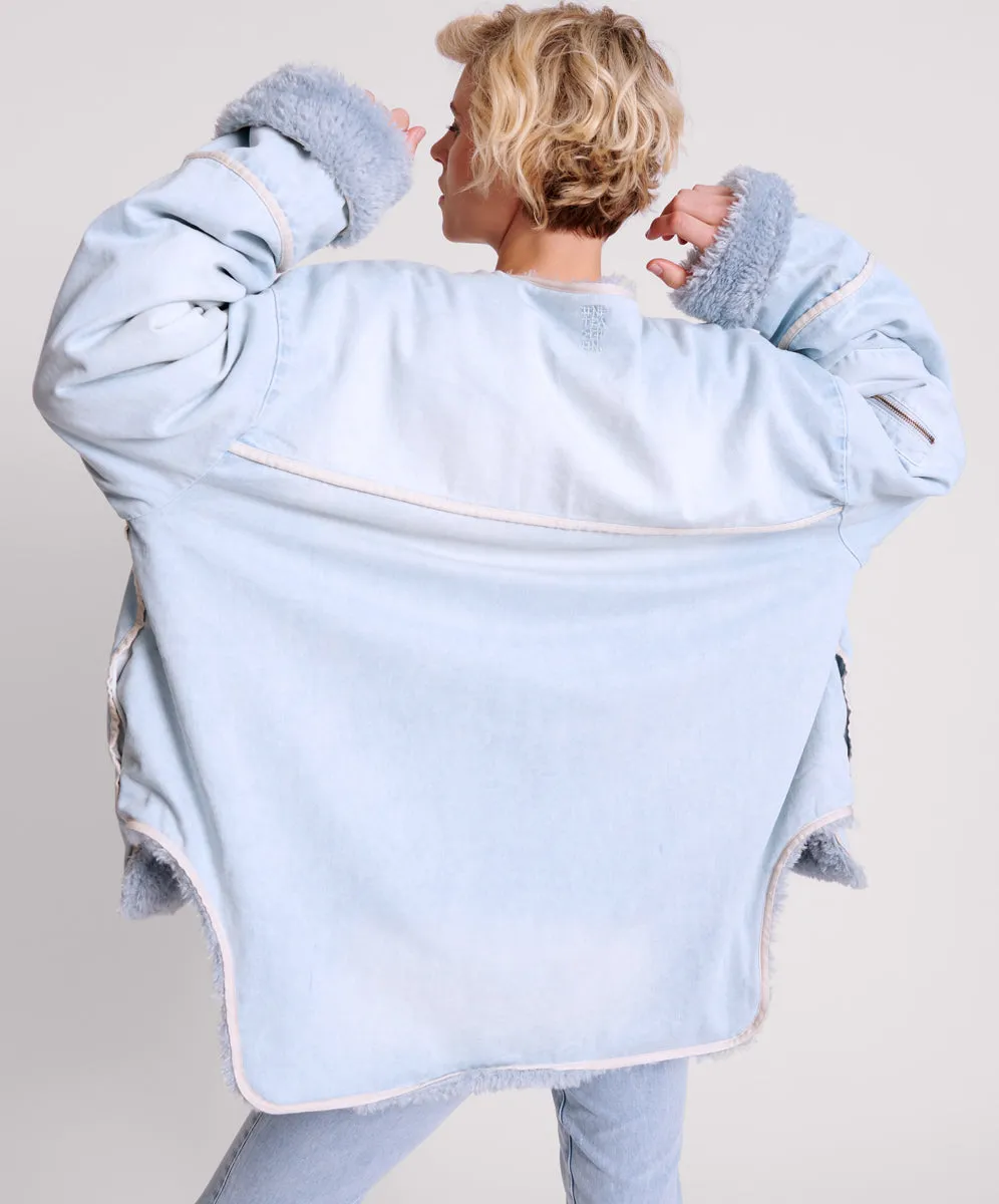 Teddy Throwover Denim Jacket - Blue Space