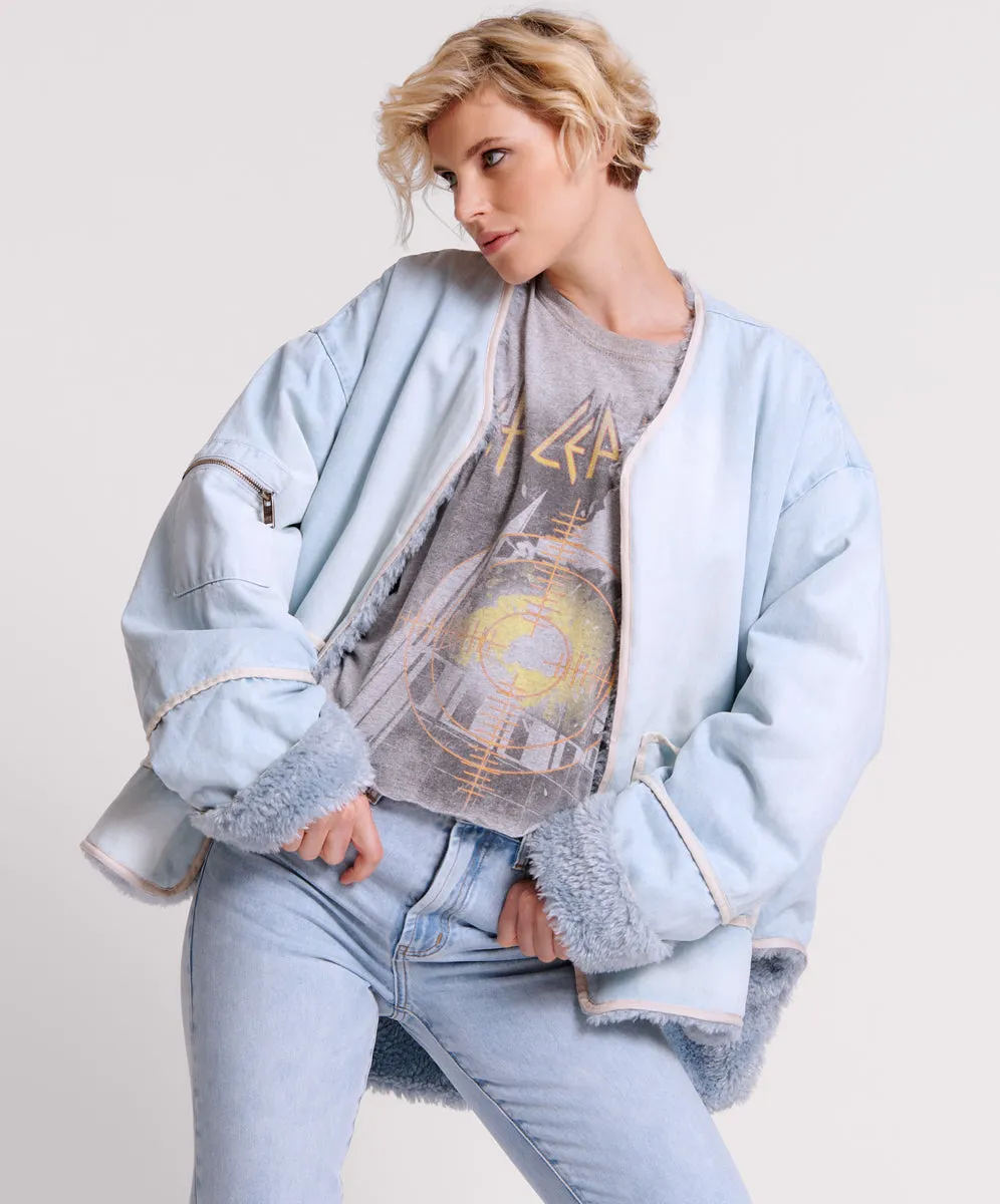 Teddy Throwover Denim Jacket - Blue Space