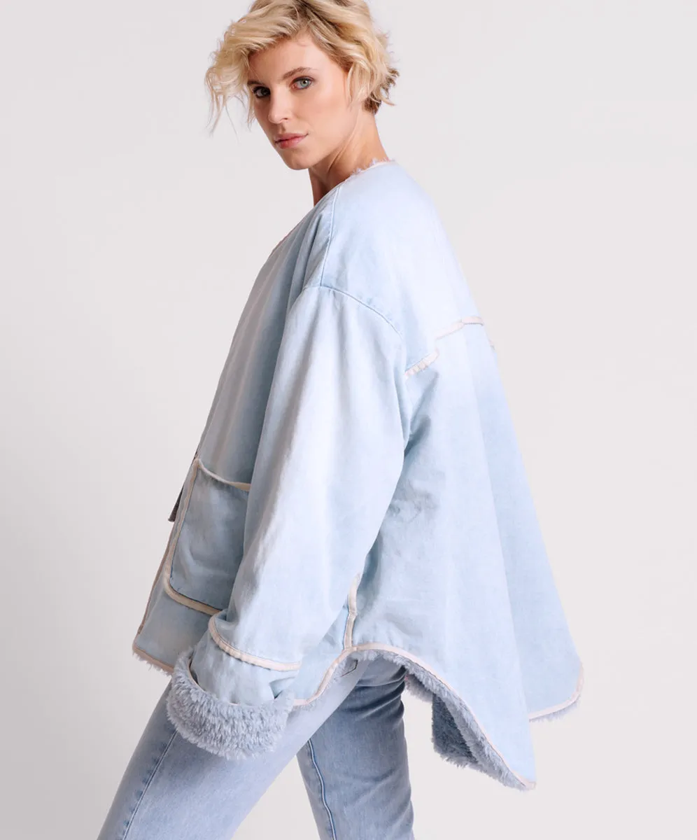 Teddy Throwover Denim Jacket - Blue Space