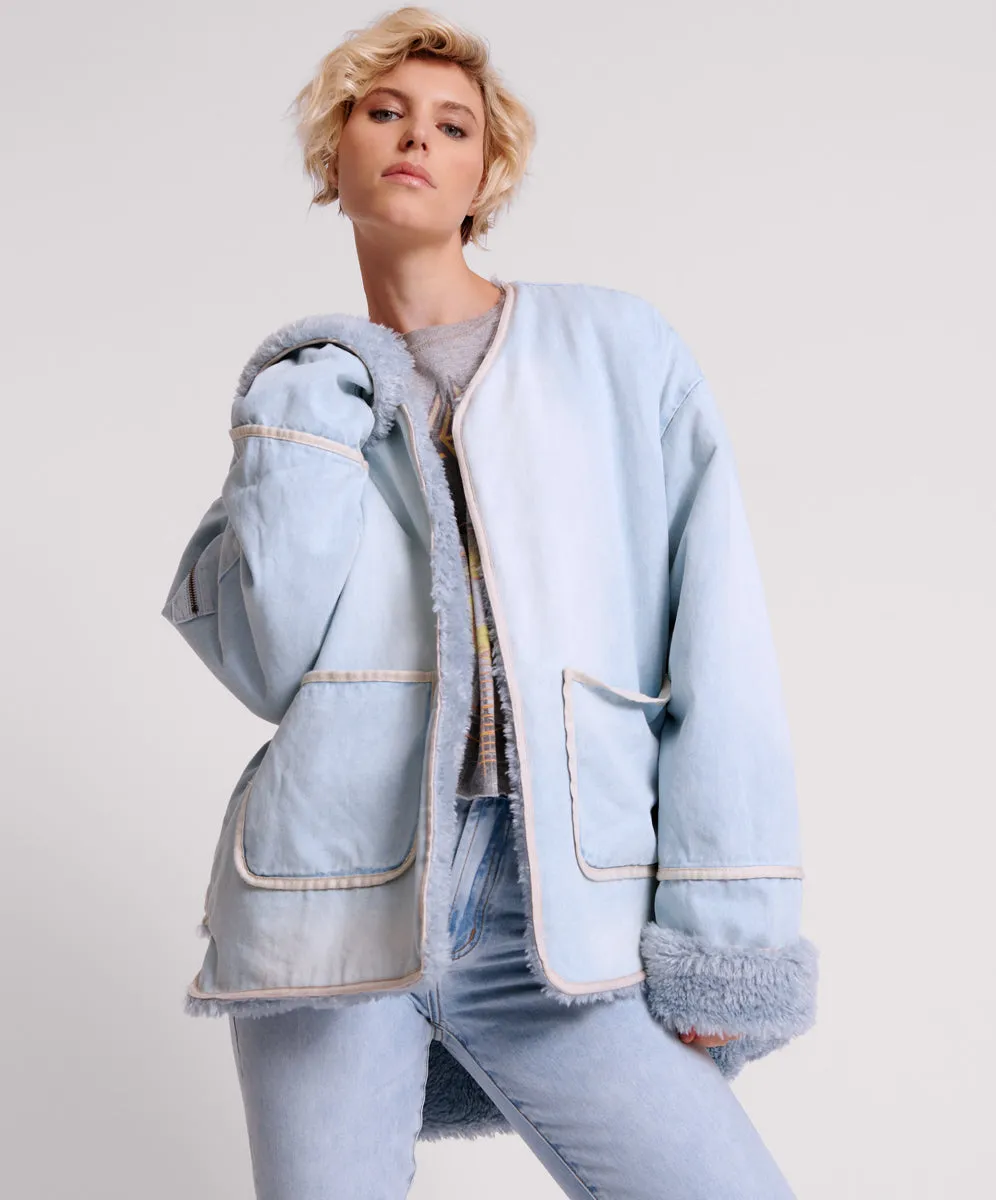 Teddy Throwover Denim Jacket - Blue Space