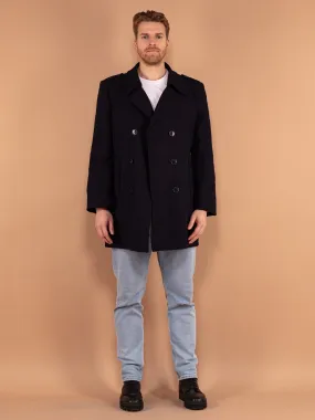 Vintage 80's Men Wool Coat in Blue