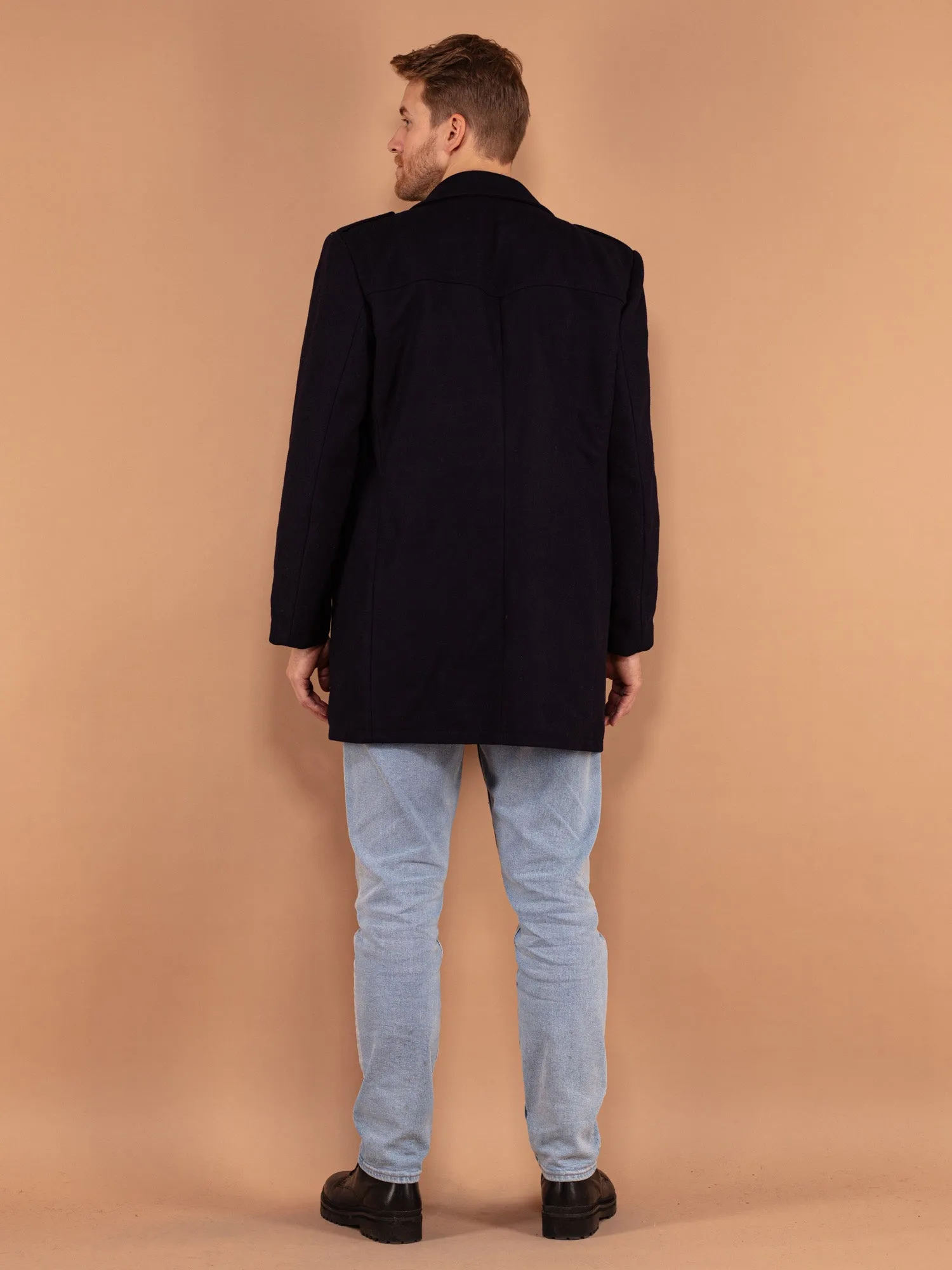 Vintage 80's Men Wool Coat in Blue