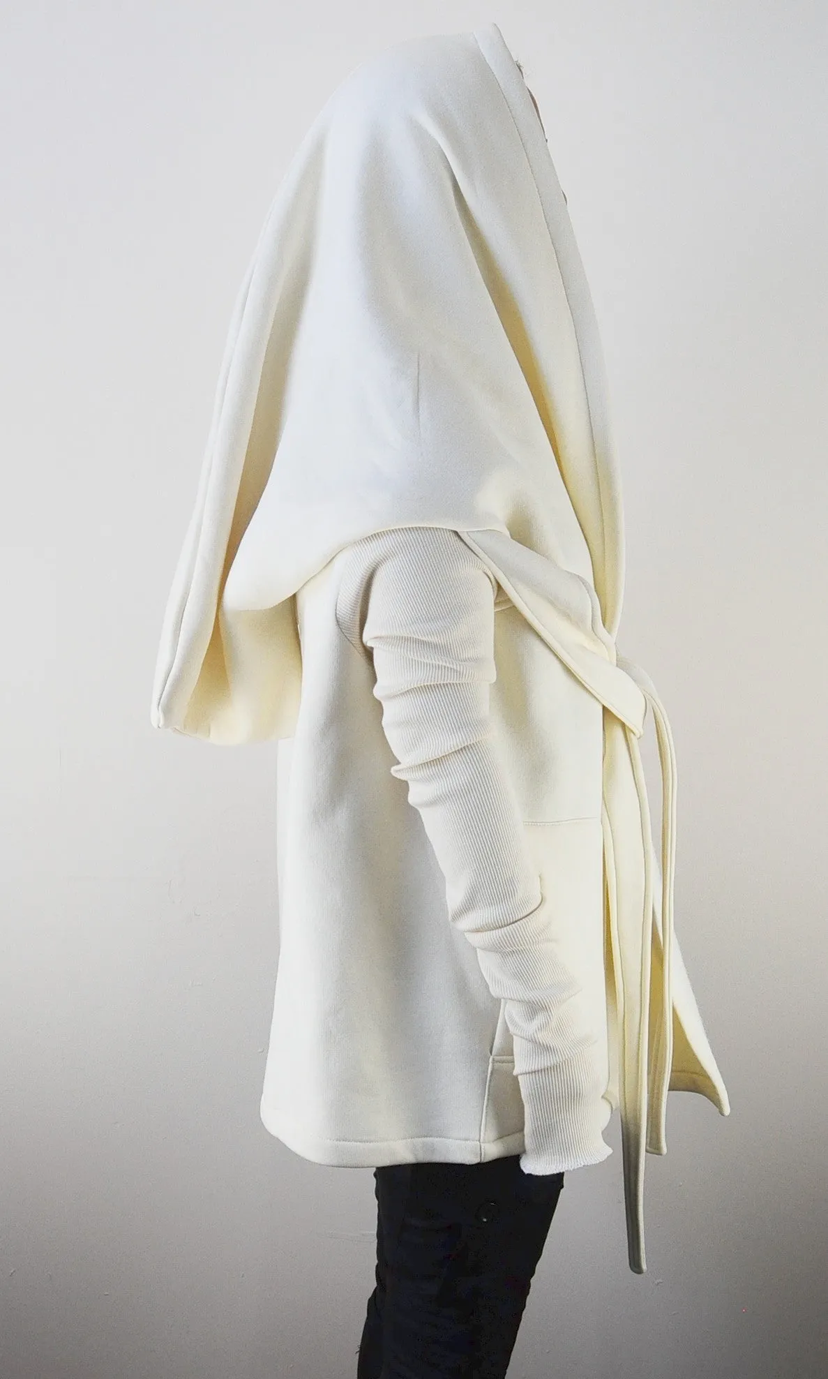 Women Big Hooded Tie Shawl Asymmetrical Cut Hoodie