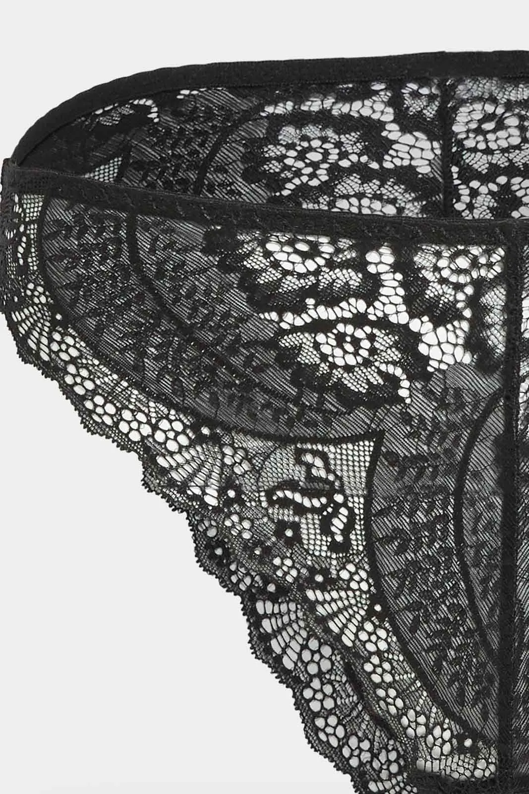 Women Black Lace High Leg Brief